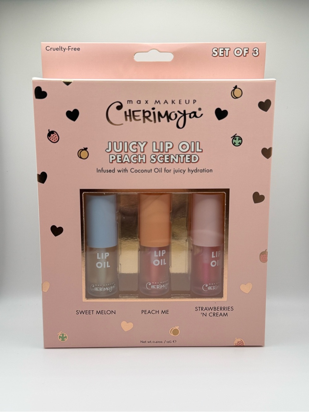 Cherimoya Juicy Lip Oil 3 Pack | Peach Scented Lip Gloss Oil Set